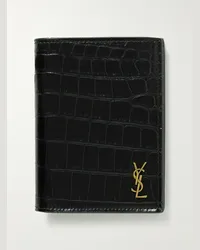 Saint Laurent Portafoglio in pelle effetto coccodrillo con logo applicato Nero