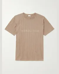 Saint Laurent T-shirt in jersey di misto cotone increspato con logo stampato Marrone