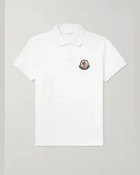 Moncler Polo in cotone piqué con logo applicato Bianco