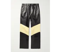Straight-Leg Colour-Block Panelled Leather Trousers