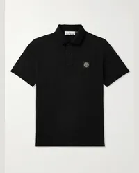 Stone Island Polo in misto cotone piqué con logo applicato Nero