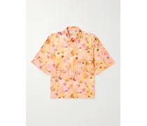 Camicia in rose sylk stampato con paillettes