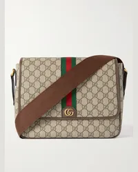 Gucci Borsa a tracolla media in tela spalmata con monogramma e finiture in pelle Ophidia Marrone