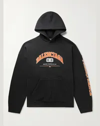 Balenciaga Felpa con cappuccio in jersey di misto cotone con logo stampato Nero