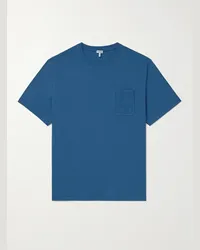 Loewe T-shirt in jersey di cotone con logo ricamato Blu