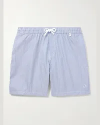 Loro Piana Shorts da mare medi a gamba dritta a righe con logo Bay Blu