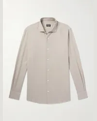 Ermenegildo Zegna Camicia in twill di misto cotone e cashmere con collo alla francese Neutri