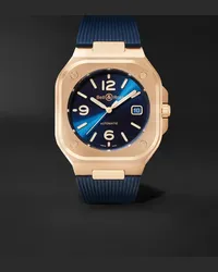 Bell & Ross Orologio automatico 40 mm in oro rosa 18 carati con cinturino in gomma BR 05 Blue Gold, N. rif. BR05A-BLU-PG/SRB Blu