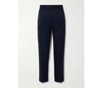 Pantaloni slim-fit in twill di misto cotone e lana con pinces