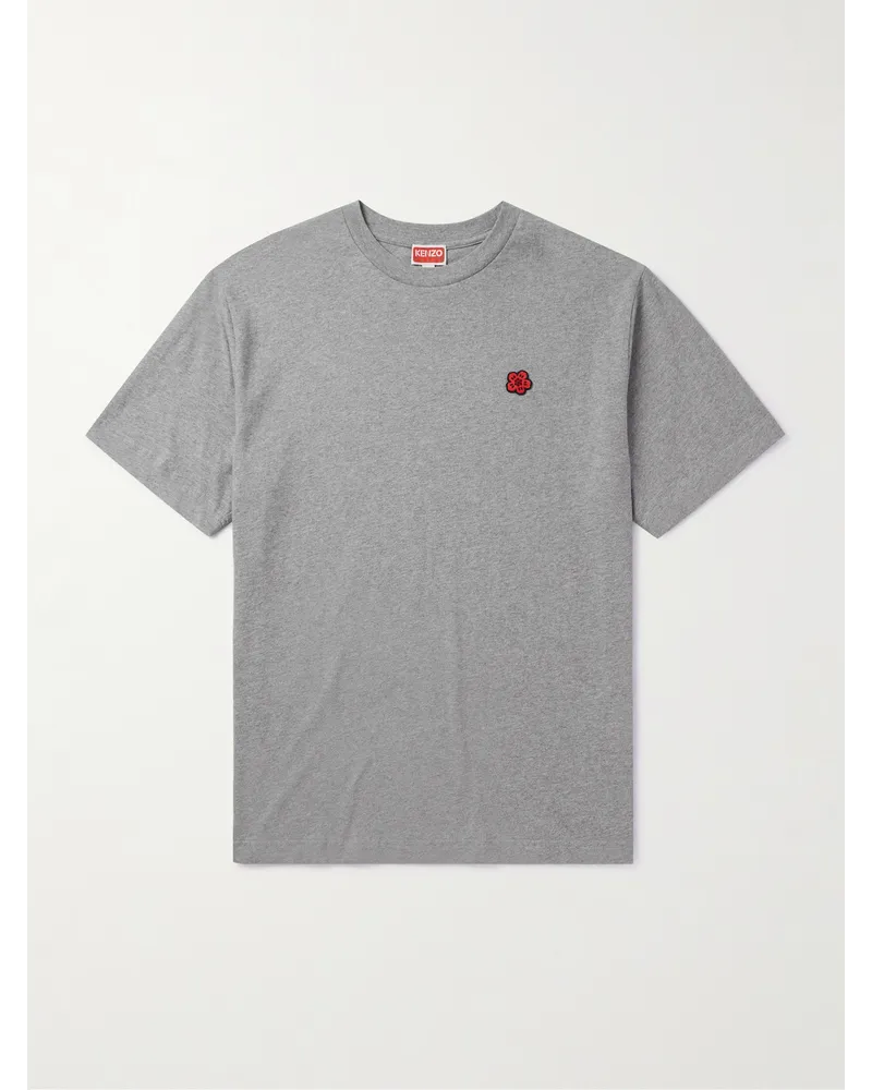 Kenzo T-shirt in jersey di cotone con logo applicato Grigio