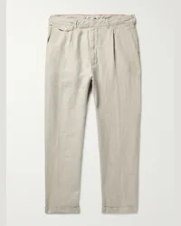 Alex Mill Standard Slim-Fit Cropped Pleated Linen Trousers Neutri