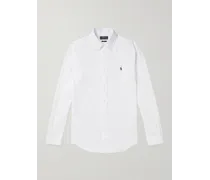 Button-Down Collar Logo-Embroidered Linen Shirt