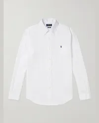 Ralph Lauren Button-Down Collar Logo-Embroidered Linen Shirt Bianco