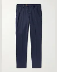 Brunello Cucinelli Pantaloni slim-fit in gabardine di cotone stretch Blu