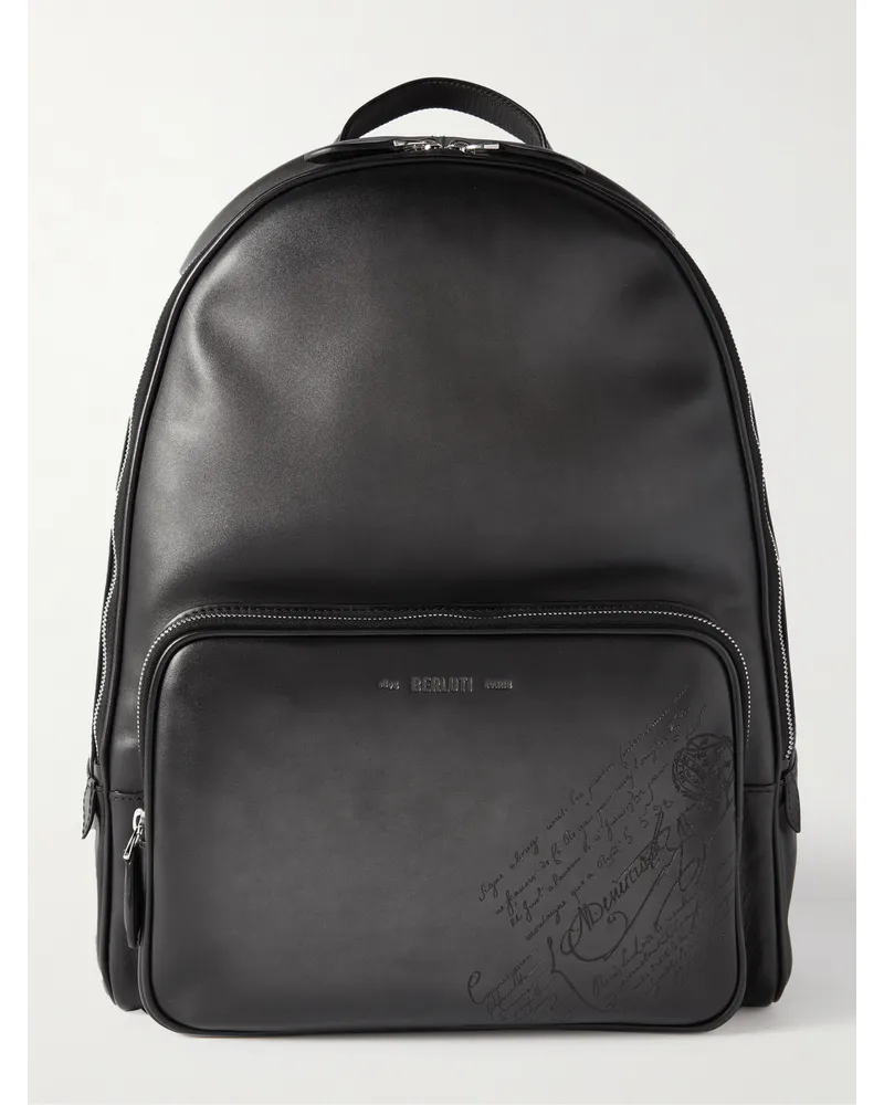 Berluti Scritto Logo-Debossed Leather Backpack Nero