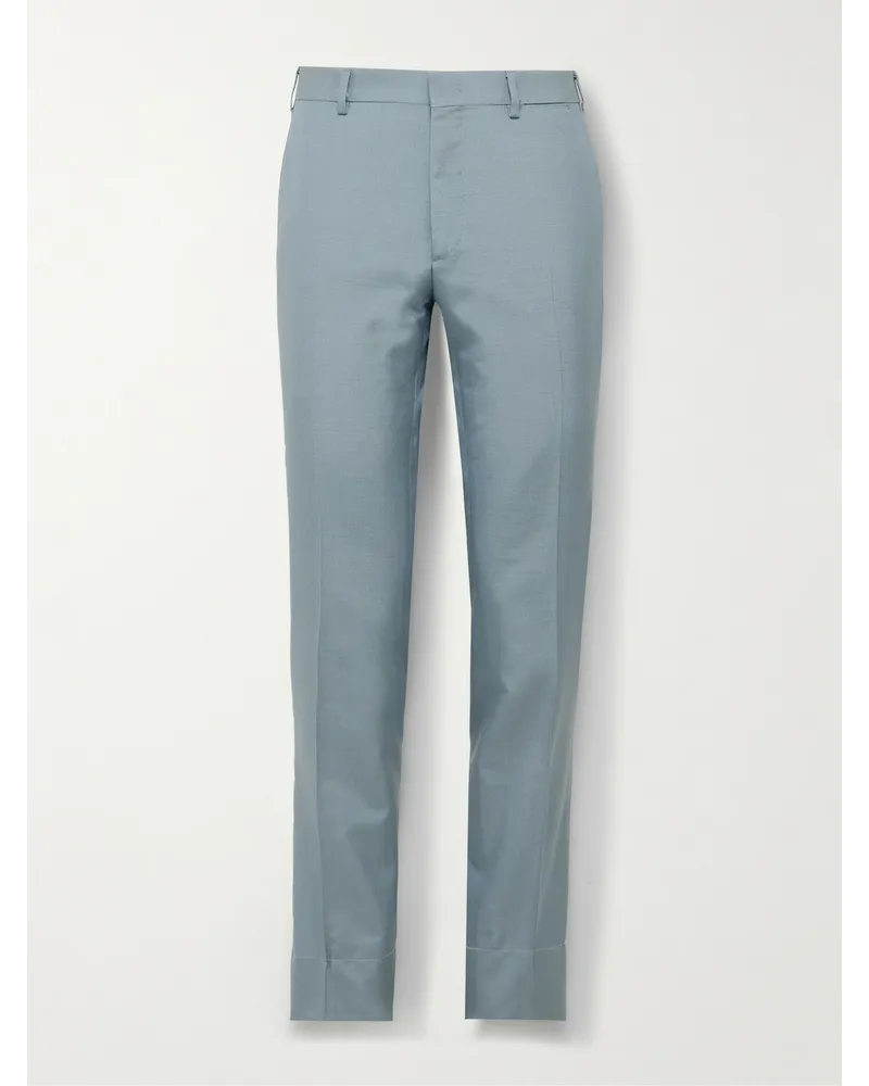 Brioni Pantaloni slim-fit in seta Blu