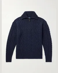 Ralph Lauren Pullover in misto lana e alpaca a trecce con mezza zip Blu