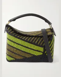 Loewe Paula’s Ibiza Borsa a tracolla piccola in rafia a righe con finiture in pelle Puzzle Edge Verde