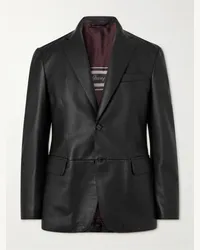 Brioni Blazer slim-fit in pelle pieno fiore Nero