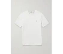 T-shirt slim-fit in jersey di cotone a strati con logo ricamato