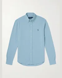 Ralph Lauren Camicia in cotone piqué con logo ricamato e collo button-down Blu