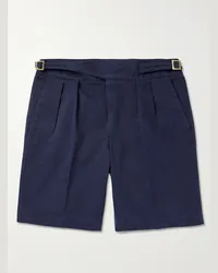 Rubinacci Shorts a gamba dritta in twill di cotone con pinces Blu