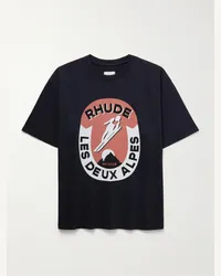 RHUDE T-shirt in jersey di cotone con logo Les Deux Alpes Nero