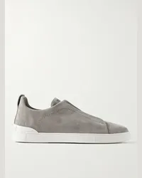 Ermenegildo Zegna Sneakers slip-on in camoscio Triple Stitch Grigio