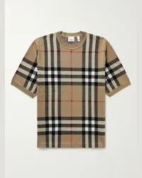 Burberry T-shirt in misto seta e lana occhio di pernice a quadri Neutri