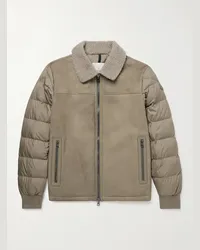 Moncler Piumino trapuntato in shell e camoscio con finiture in pelle e shearling e logo applicato Jumeaux Marrone