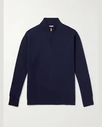 Kingsman Pullover in misto lana merino e cashmere con mezza zip Wade Blu