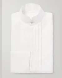 Saint Laurent Camicia da smoking in popeline di cotone con pettorina e collo alla coreana Bianco