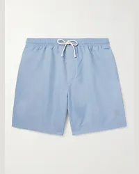 Brunello Cucinelli Shorts da mare medi a gamba dritta con logo ricamato Blu