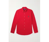 Ralph Lauren Camicia in flanella di cotone con collo button-down e logo ricamato Rosso