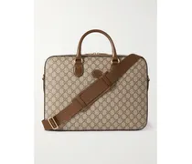 Leather-Trimmed Monogrammed Coated-Canvas Briefcase