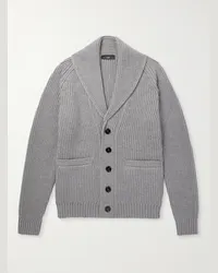 Dunhill Cardigan in misto cotone e cashmere a coste con collo a scialle Grigio