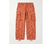 Pantaloni cargo a gamba dritta in tela di cotone stampata effetto consumato