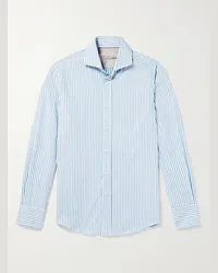 Brunello Cucinelli Camicia slim-fit in cotone Oxford a righe Blu