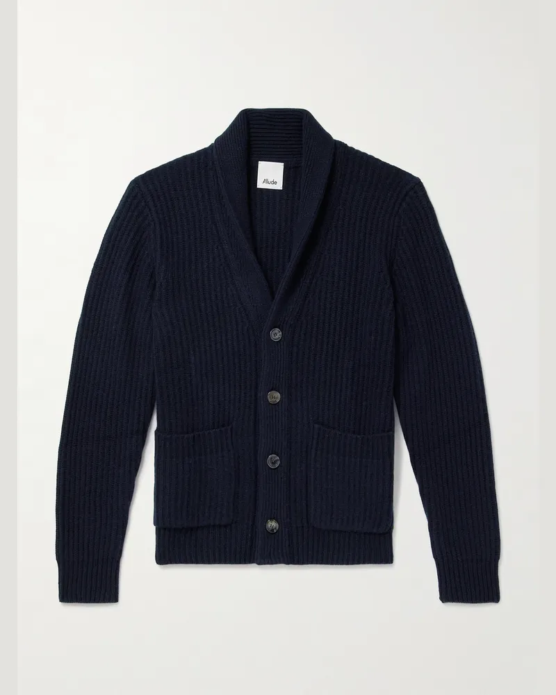 ALLUDE Cardigan in misto lana e cashmere a coste con collo a scialle Blu