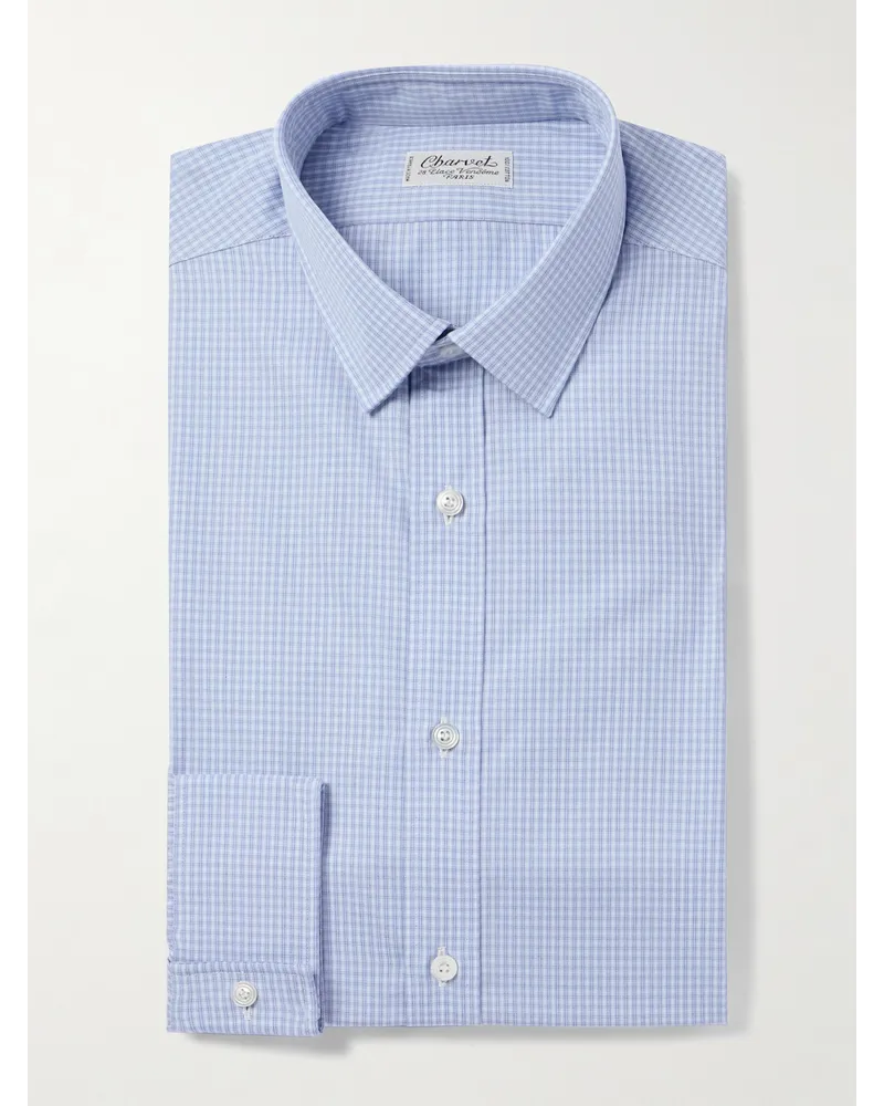 Charvet Camicia in popeline di cotone a quadri Blu
