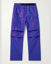 Burberry Pantaloni in shell iridiscente con cintura e logo ricamato Viola