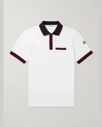 Moncler Polo in cotone piqué con logo applicato Bianco