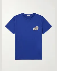 Moncler T-shirt in jersey di cotone con logo applicato Blu