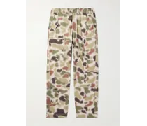 Pantaloni cargo a gamba dritta in tela di cotone con stampa camouflage