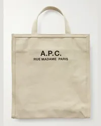 A.P.C. Tote bag in tela di cotone con logo Recuperation Bianco