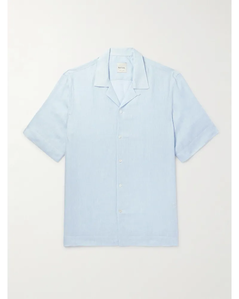 Paul Smith Camicia in lino con colletto convertibile Blu