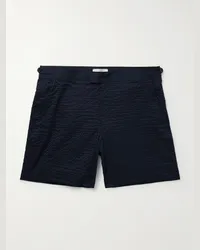 MR P. Shorts da mare medi a gamba dritta in seersucker Blu