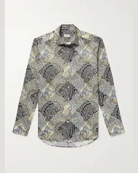 Etro Camicia in twill di cotone con stampa paisley Blu