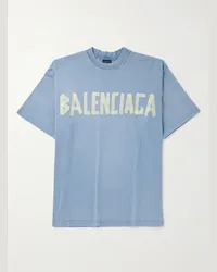 Balenciaga T-shirt oversize in jersey di cotone effetto invecchiato con logo Blu