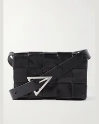 Bottega Veneta Borsa a tracolla mini in pelle con motivo intrecciato Cassette Nero